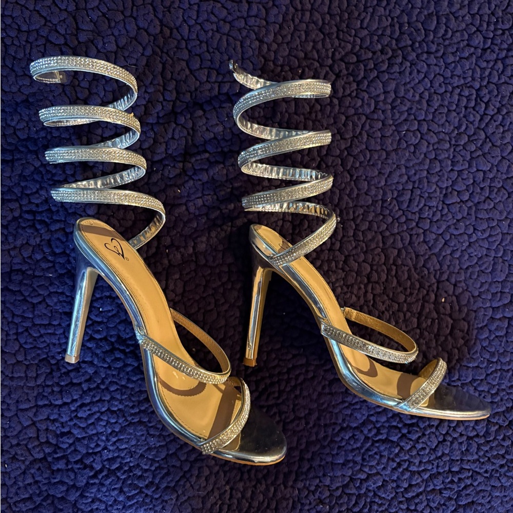 Silver Spiral Strap Heels with Stiletto